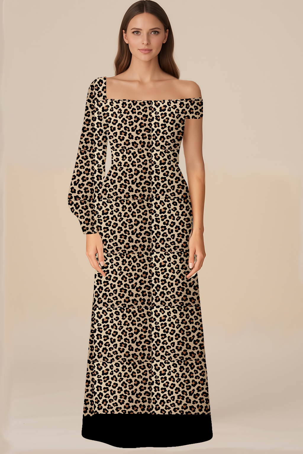 Dresses for Women | Wrapped Normal | Off Shoulder | A Line Full | One Shoulder Bishop Full | Nylon Spandex 4 Way Leopard
