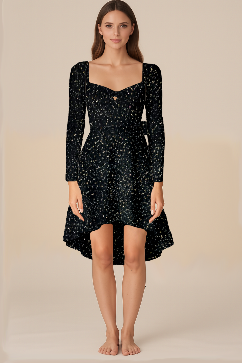 Dresses for Women | Wrapped Knot | Sweetheart | High-Low Short | Full | Glitter Net Black