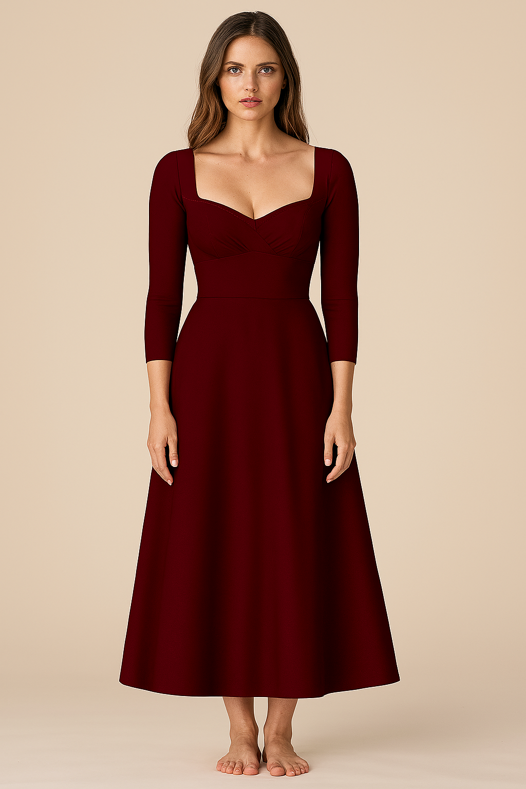 Dresses | Empire | Sweetheart | A Line Midi | Bracelet Crepe | Maroon