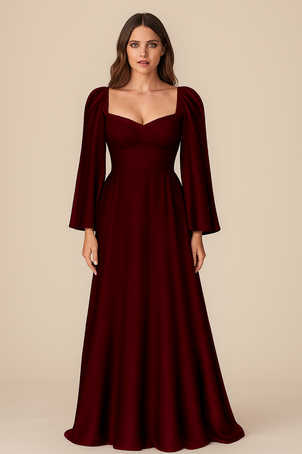 Dresses | Empire | Sweetheart | Flared Full | Flared-Full Crepe | Maroon
