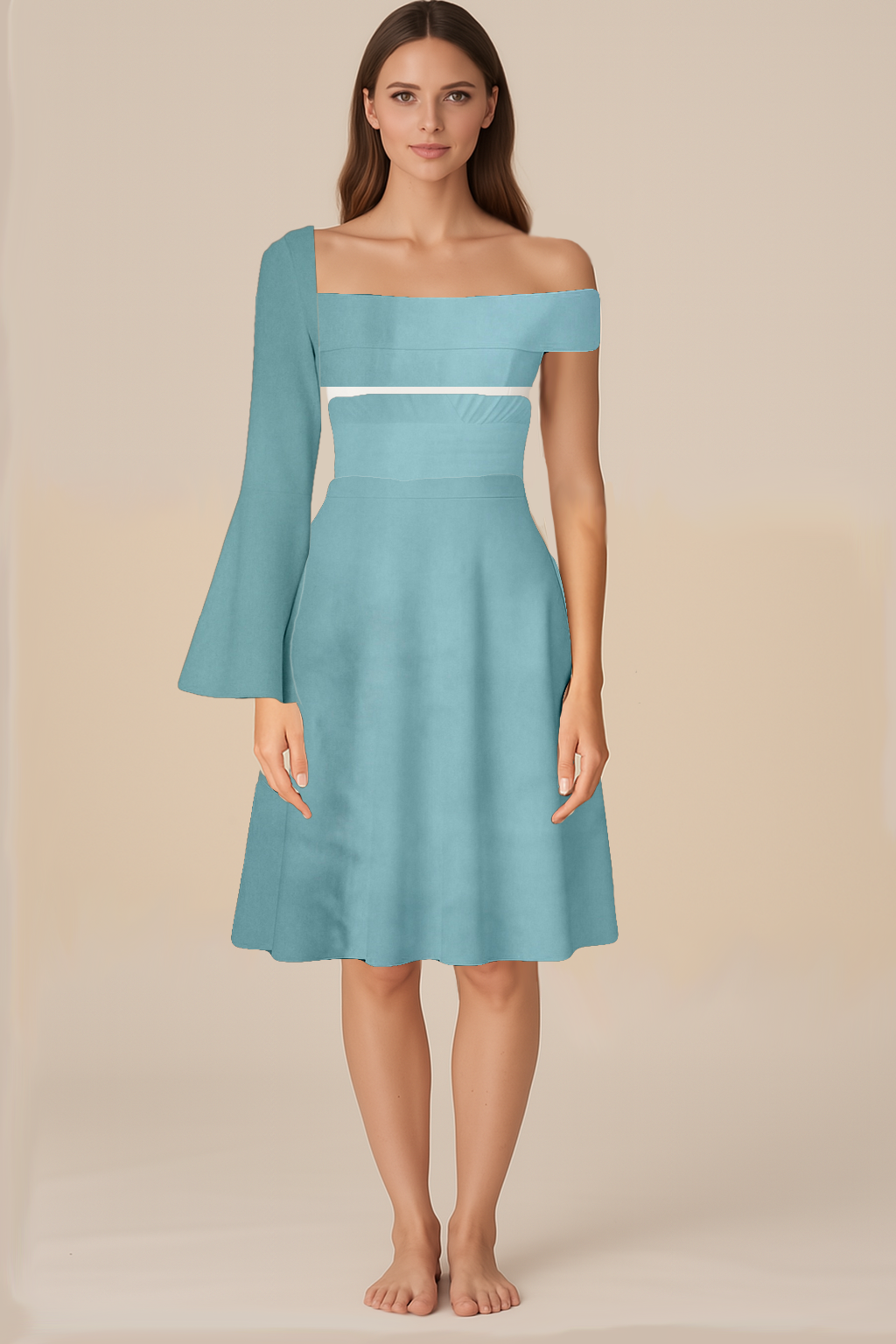 Dresses for Women | Empire | Off Shoulder | Flared Knee | One Shoulder Flared Full | Satin Pale turquoise