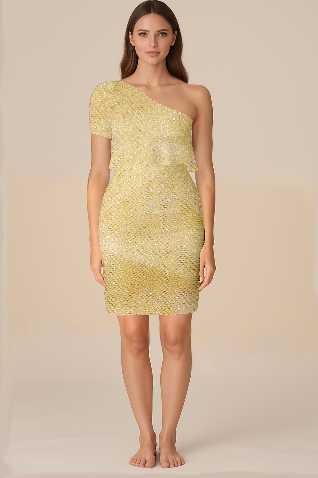 Dresses for Women | Flared | One Shoulder | Bodycon Short | One Shoulder Half | Glitter Net Gold