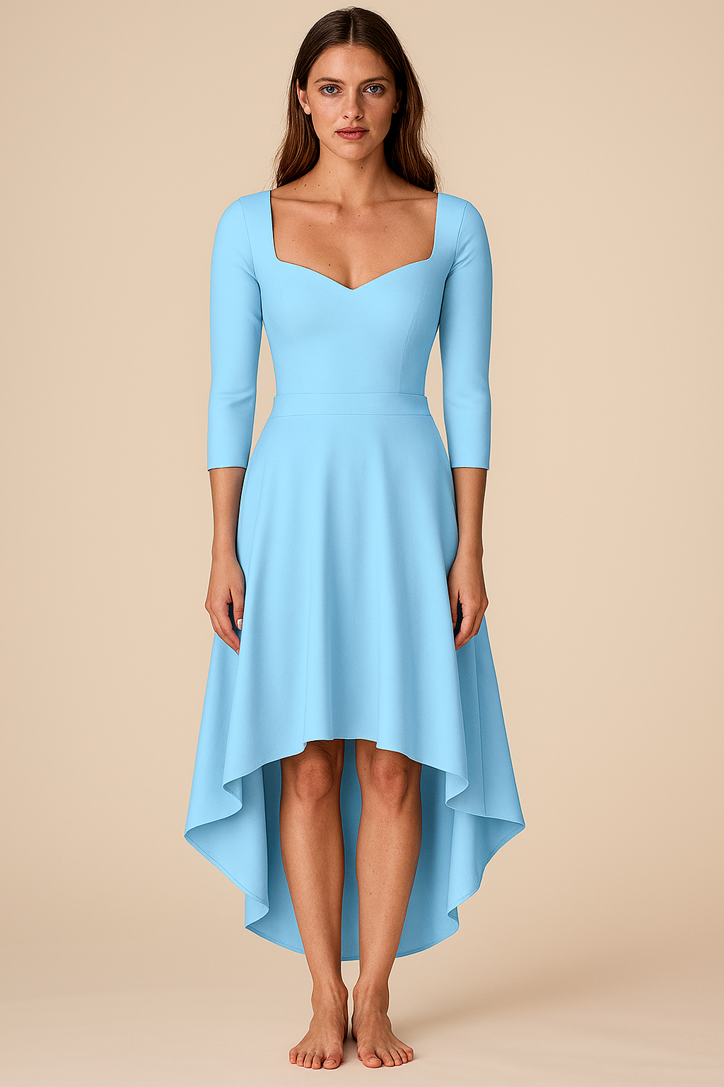Dresses | Natural | Sweetheart | High-Low Knee | Bracelet Crepe | Baby Blue