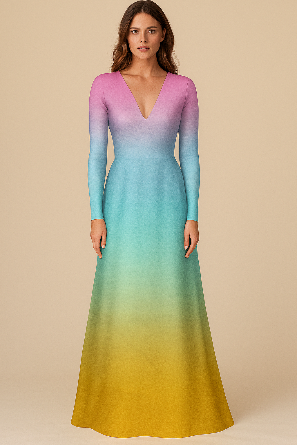 Dresses | Natural | Plunging V | A Line Full | Full Georgette | Multicolour1