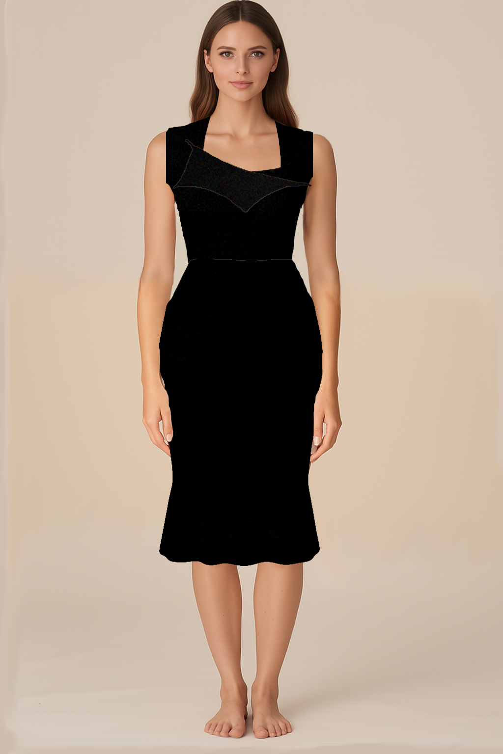 Dresses for Women | Natural | Halter Square | Bodycon Ruffle Knee | One Shoulder Neck | Velvet Black