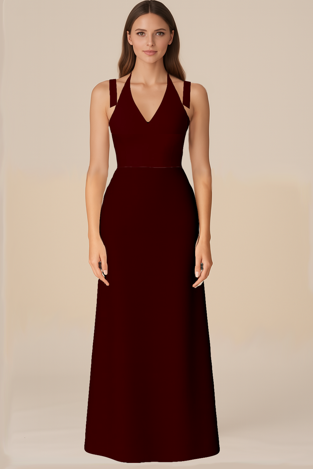 Maroon Satin Evening Gown