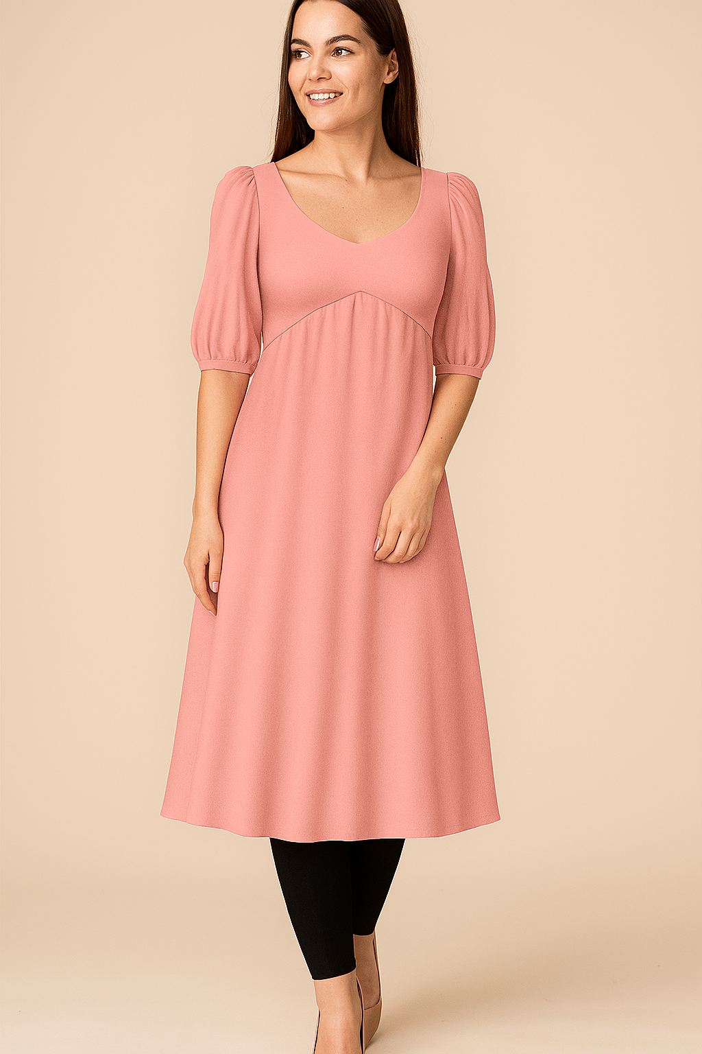 Kurtis | Alia | U | Alia Cut Midi | Bishop Elbow Polyester | Pastel Pink