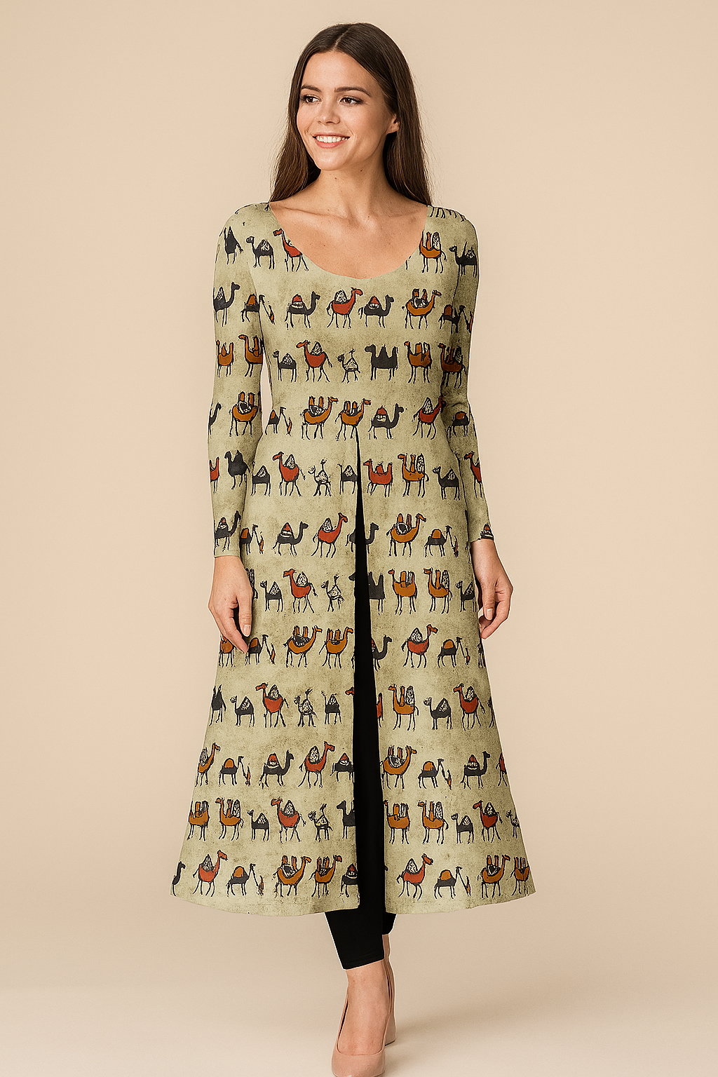 Kurtis | Alia | U | Centre Slit Midi | Full Cotton | Camels