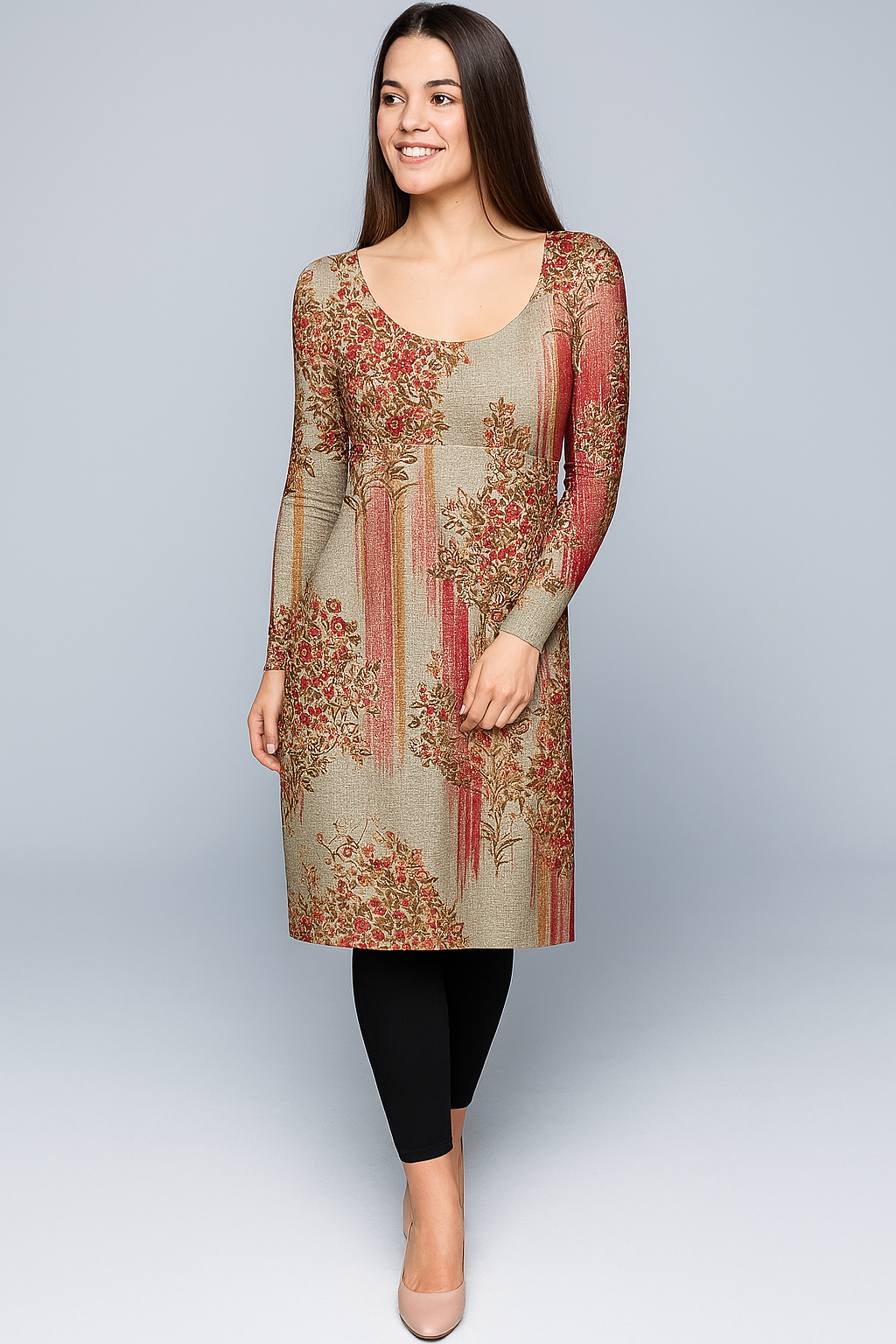Kurtis | Cinched | Deep U | Straight Knee | Full Rayon | Floral print