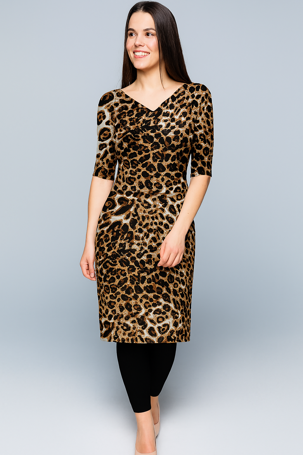 Kurtis | Cinched | V | Straight Knee | Cap Elbow Satin | Leopard