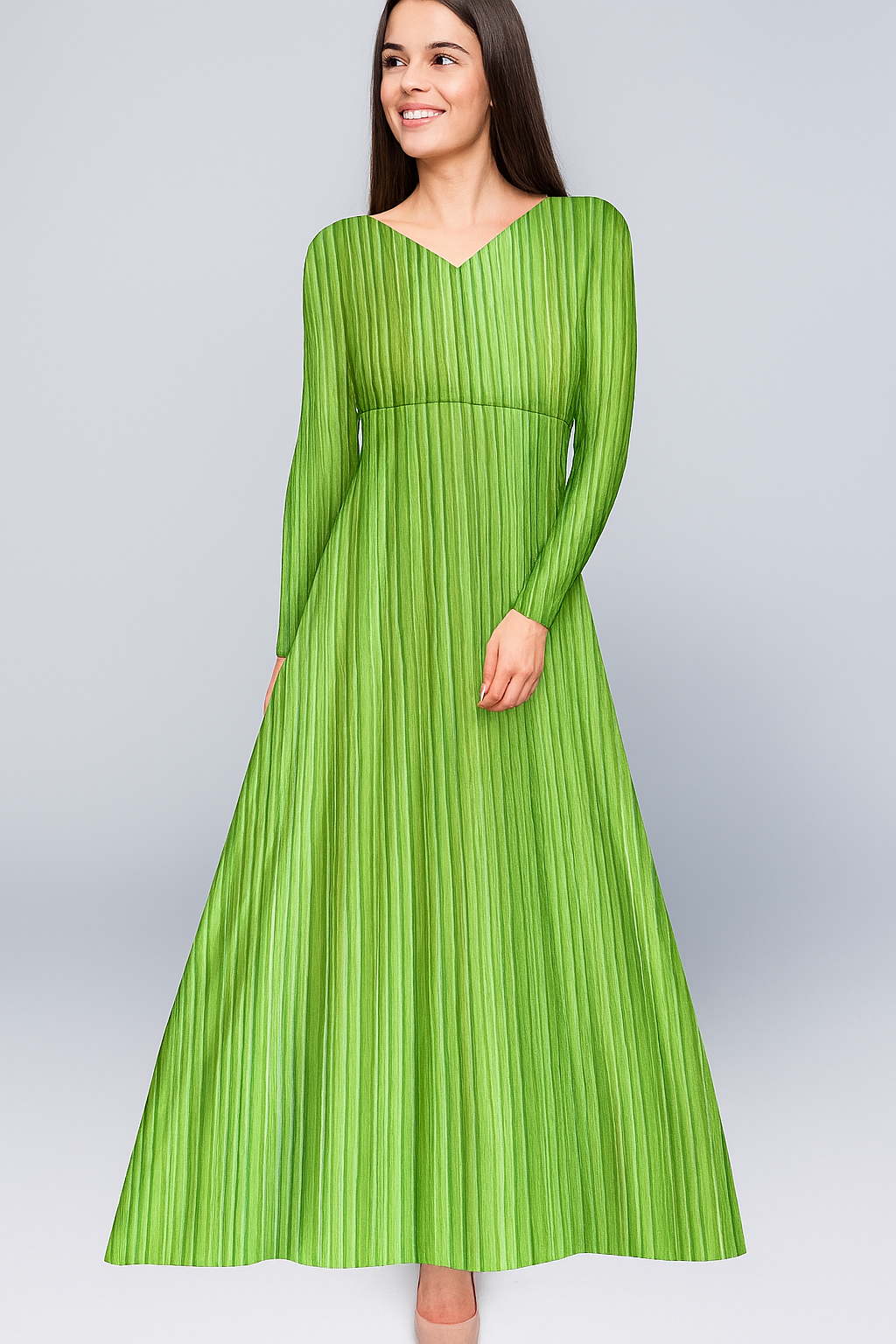 Kurtis | Cinched | V | Umbrella Long | Full Pleated Georgette | Pista Green