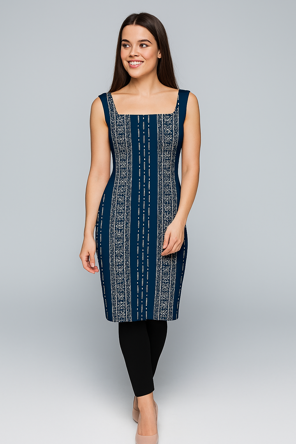 Kurtis | Natural | Square | Straight Knee | less Rayon | Blue ajrak