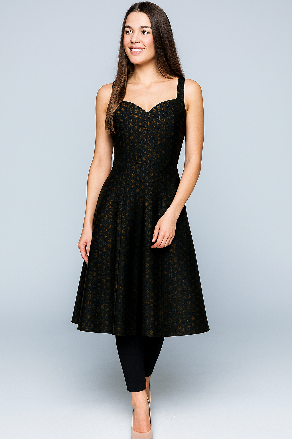 Kurtis | Natural | Sweetheart | Centre Slit Knee | Strappy Sequin | Black