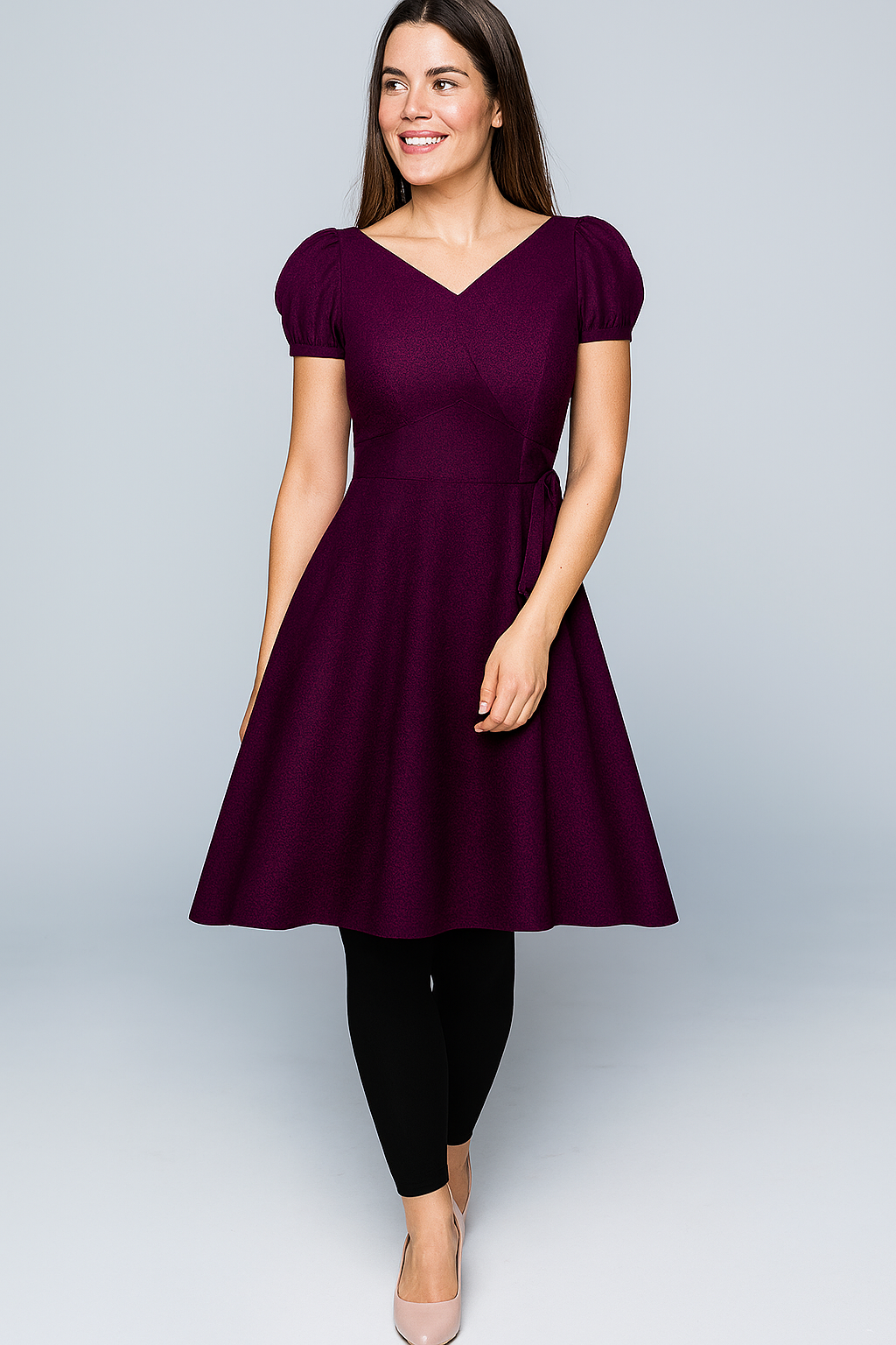 Kurtis | Wrapped With Knot | V | Umbrella Knee | Puffed Velvet | Purple