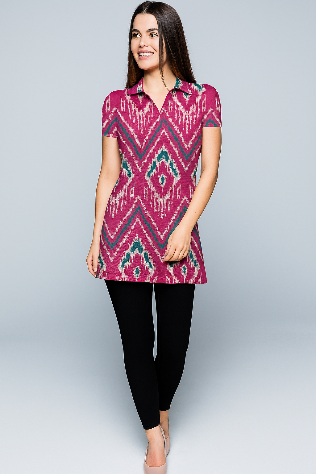 Kurtis | Wrapped | Collar | Alia Cut Short | Half Cotton | Ikat Pink