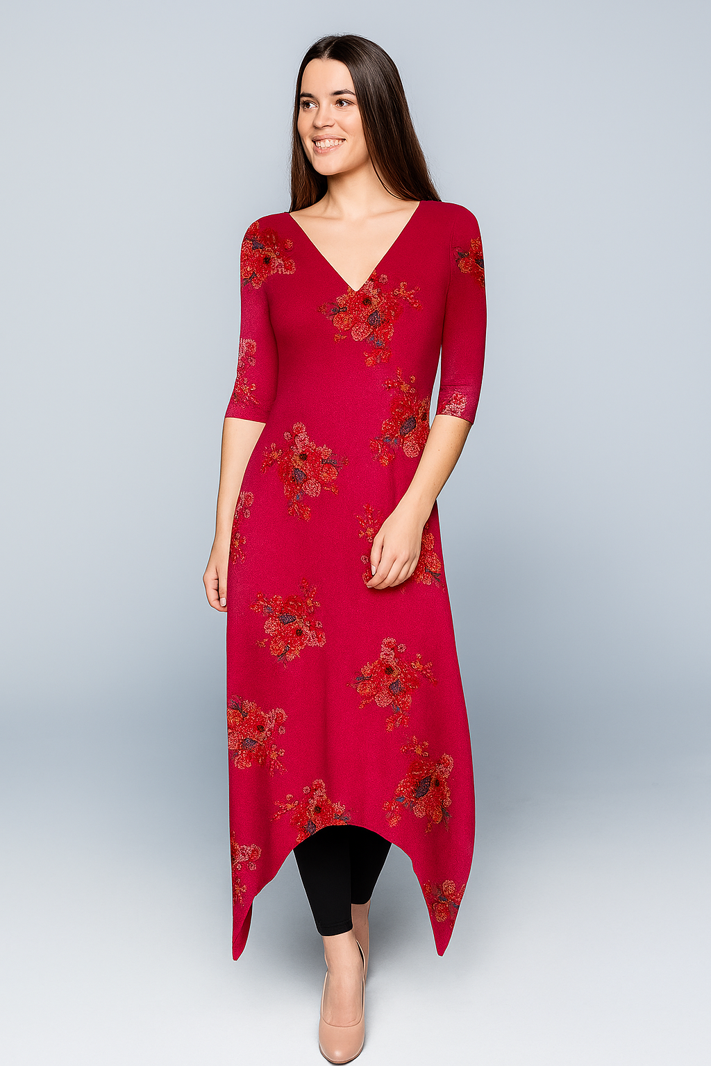 Kurtis | Wrapped | Plunging V | Asymmetric Long | Elbow Organza | Pink