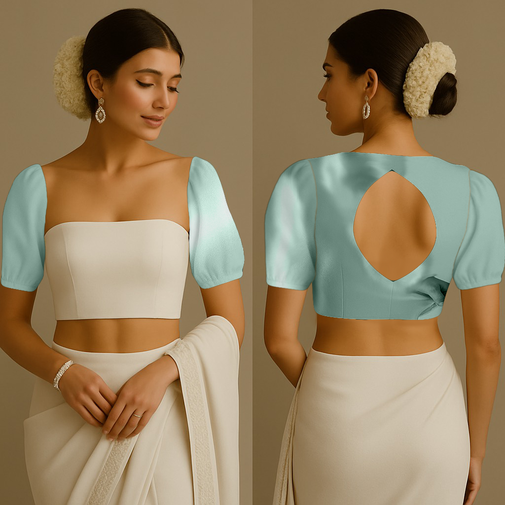 Blouse for Women | Boat With Big Keyhole | Boat With Big Keyhole | Half Puff | Satin Pale turquoise