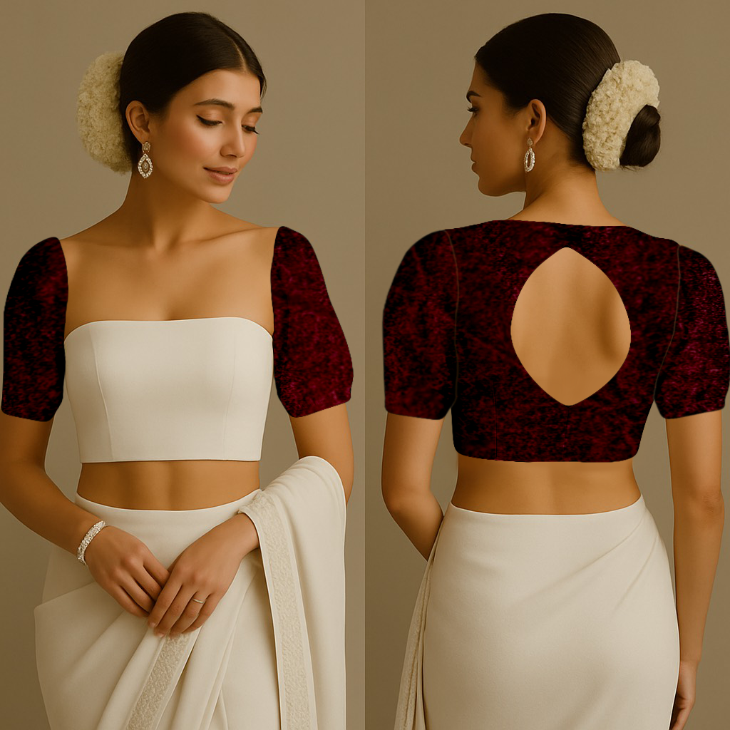 Blouse for Women | Boat With Big Keyhole | Boat With Big Keyhole | Half Puff | Velvet Maroon