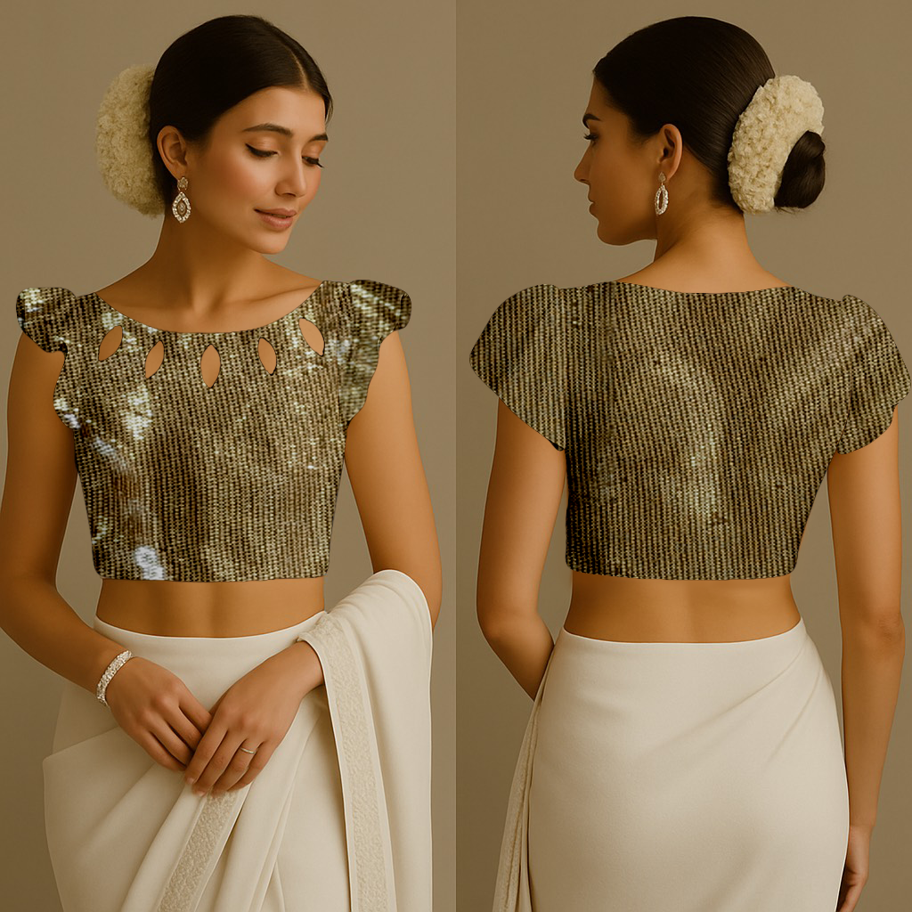 Blouse for Women | Boat With Cutout | Boat | Ruffle | Sequin Gold