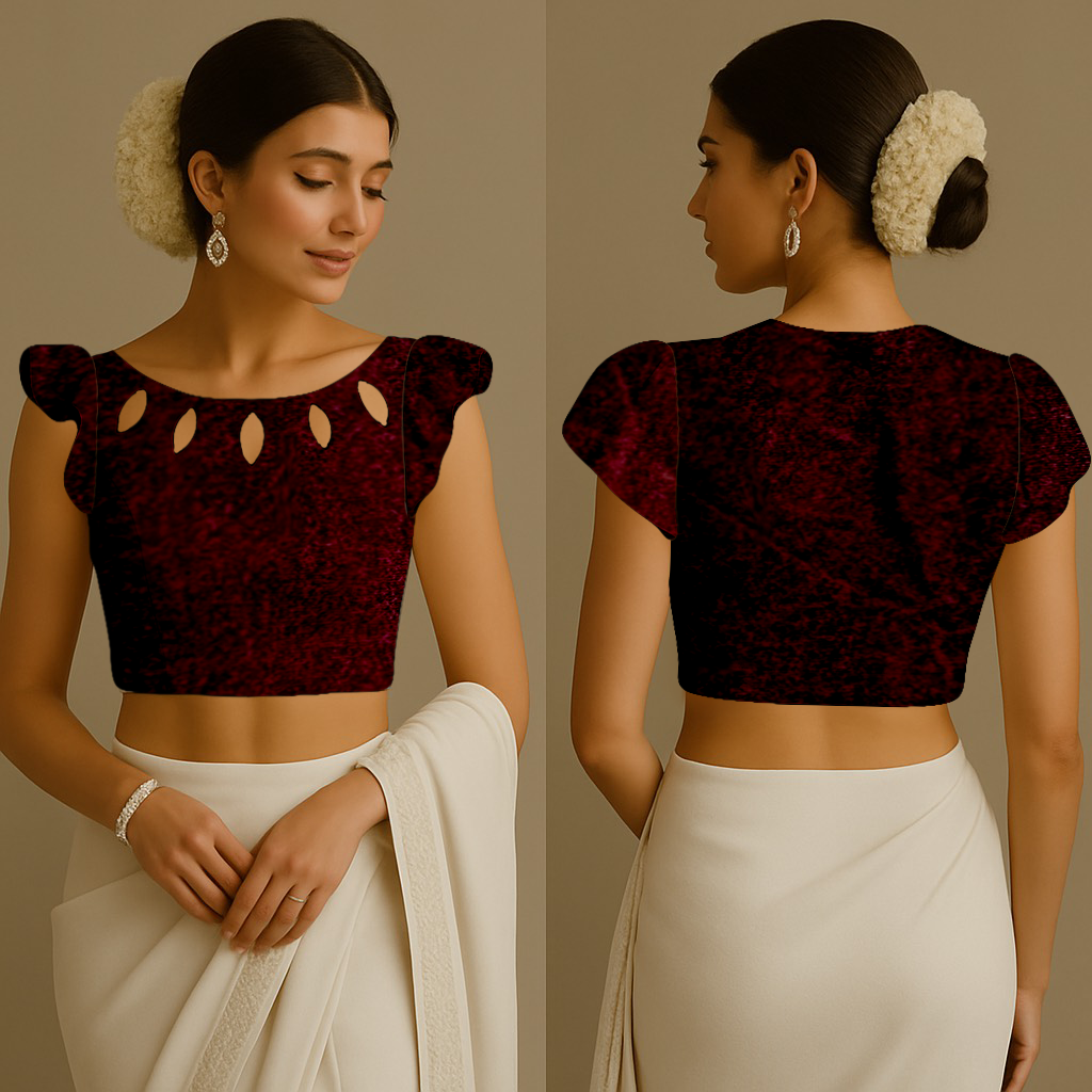 Blouse for Women | Boat With Cutout | Zero | Ruffle | Velvet Maroon