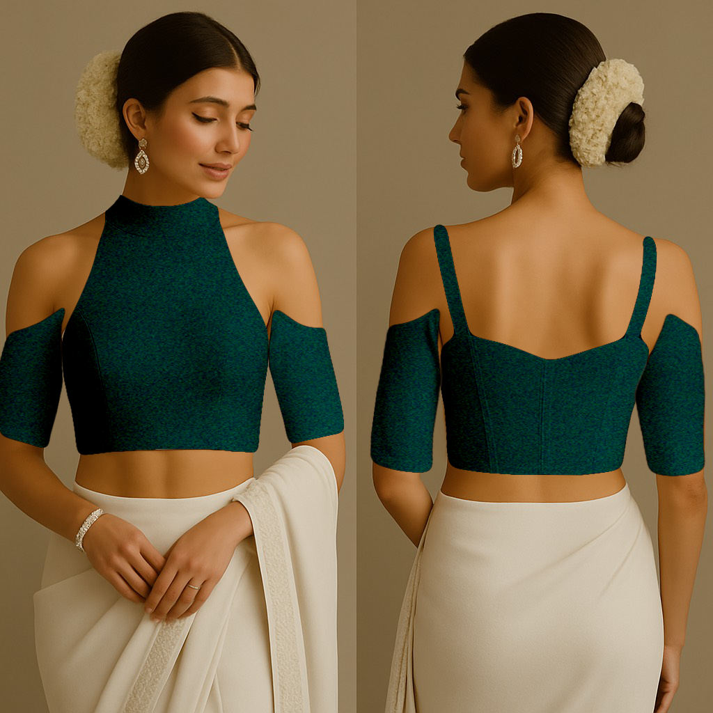 Blouse for Women | Halter | Corset | Shoulder Cut Elbow | Velvet Green