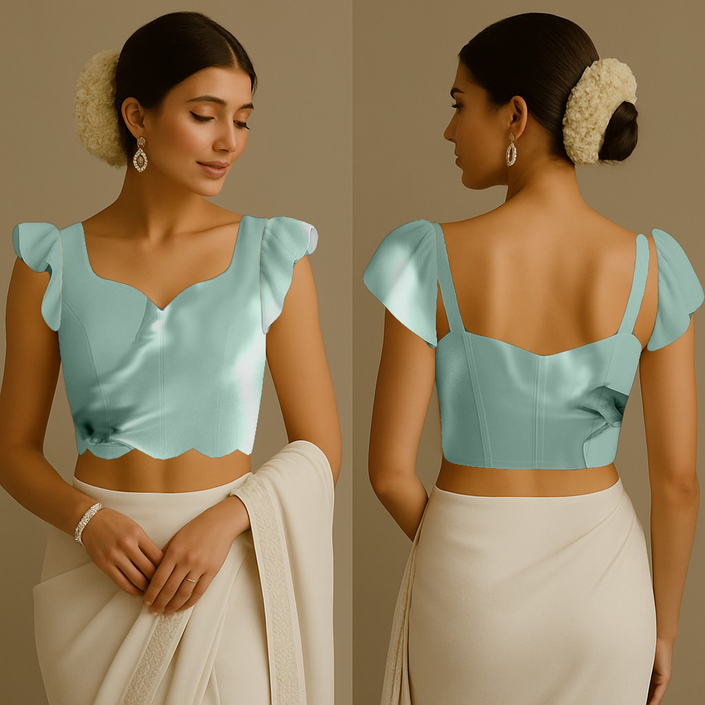 Blouse for Women | Sweetheart With Scallop Bottom | Corset | Ruffle | Satin Pale turquoise