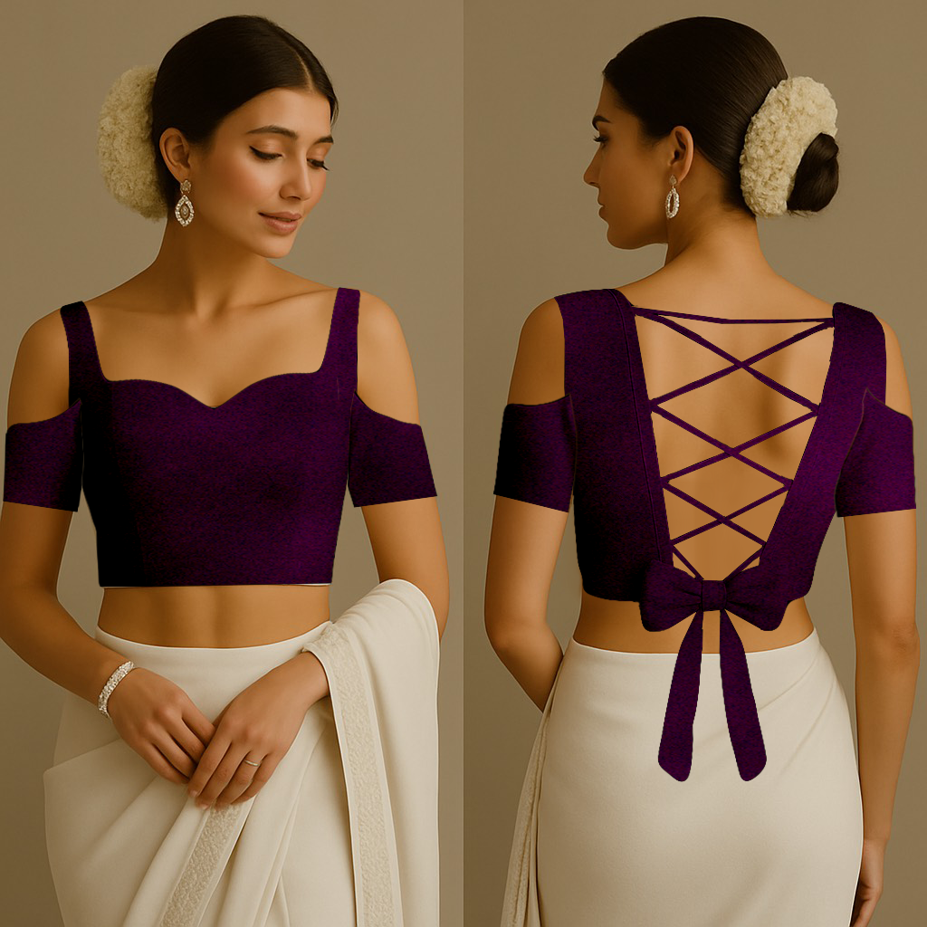 Blouse for Women | Sweetheart | Cutout With Bow | Shoulder Cut Half | Velvet Purple