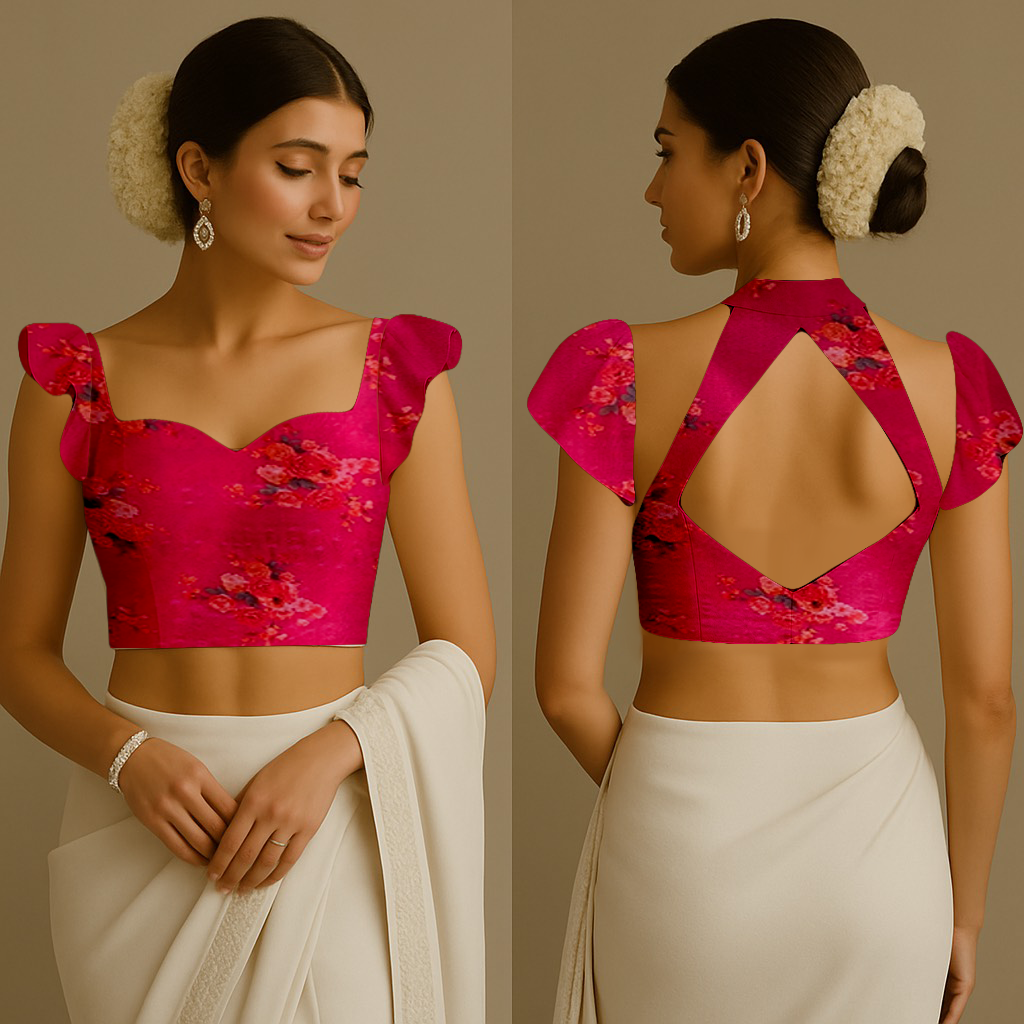 Blouse for Women | Sweetheart | Halter With Cutout | Ruffle | Organza Pink