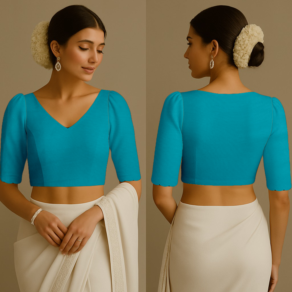 Blouse for Women | V | Boat | Puff With Scallop | Crepe Blue