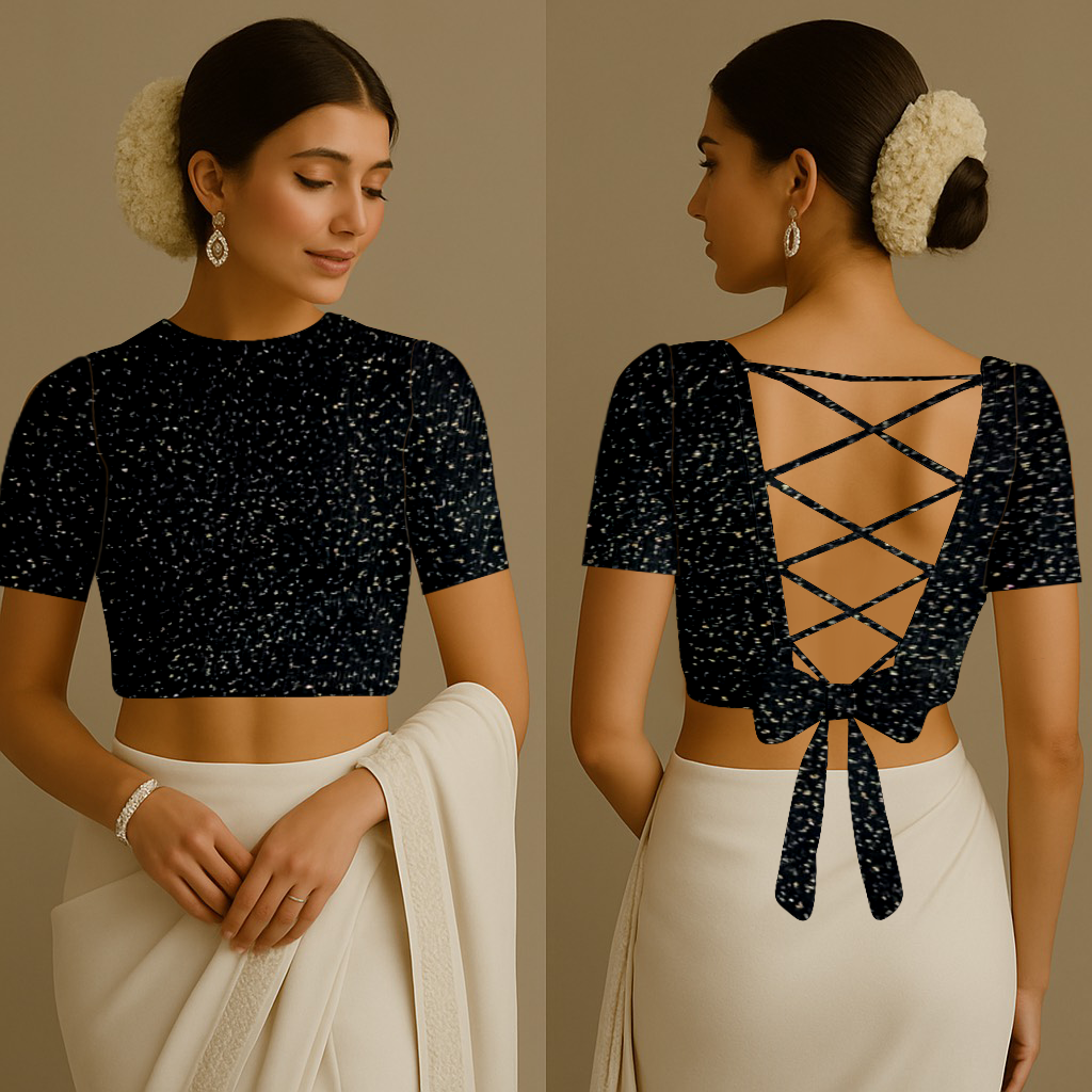 Blouse for Women | Zero.png | Cutout With Bow | Half | Glitter Net Black