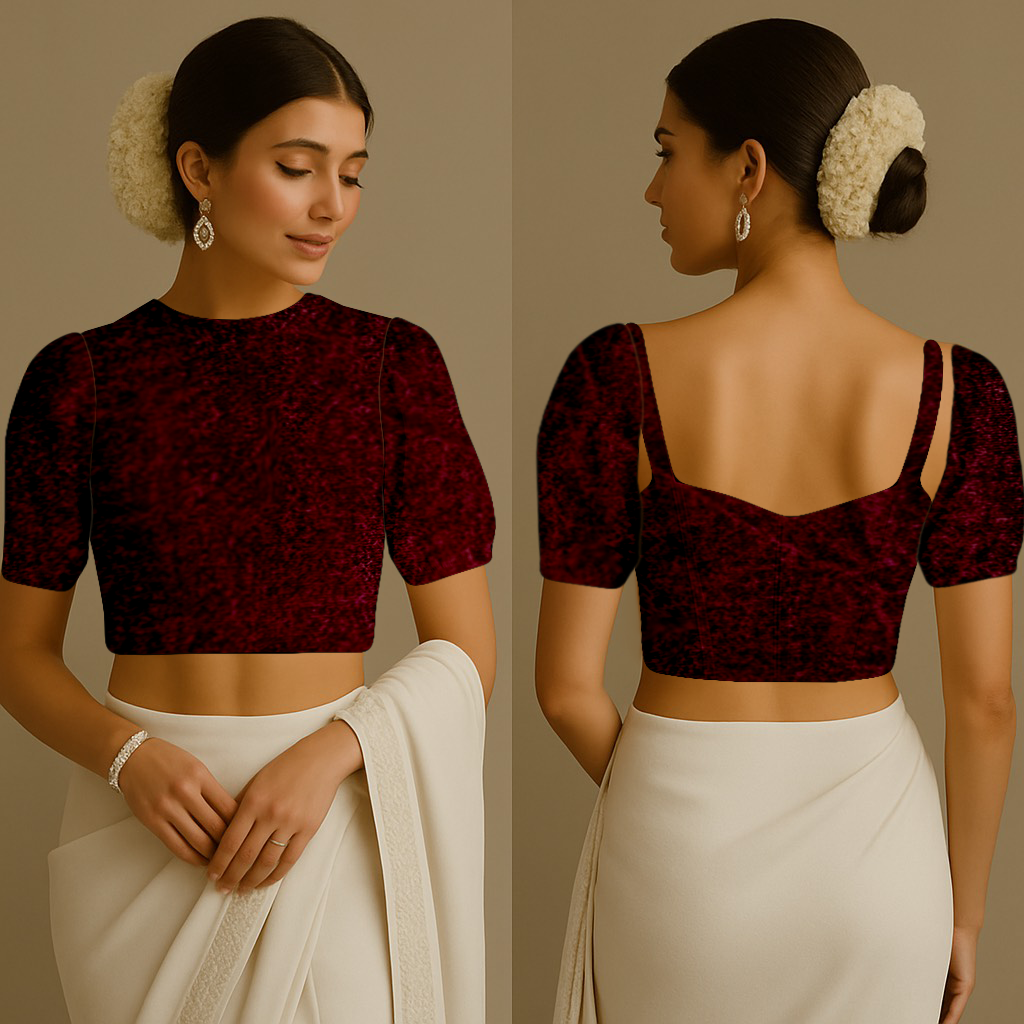 Blouse for Women | Zero.png | Corset | Half Puff | Velvet Maroon