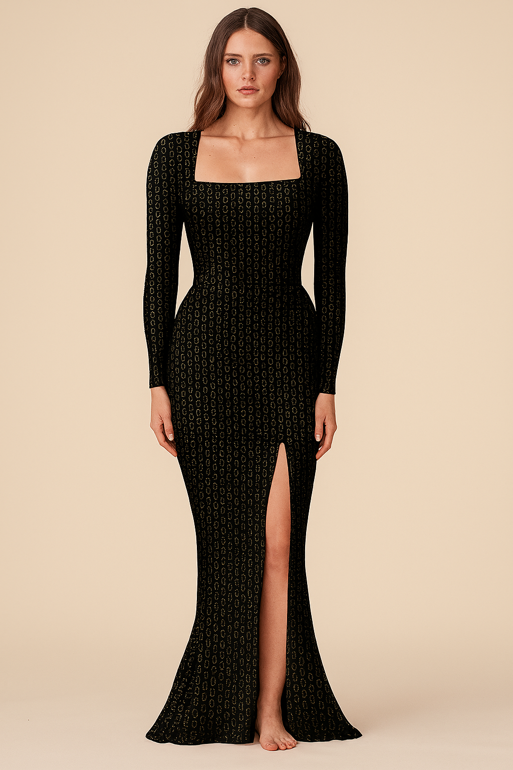 Bodycons | Natural | Trapezium | Bodycon Full Wrinkled | Full Sequin | Black