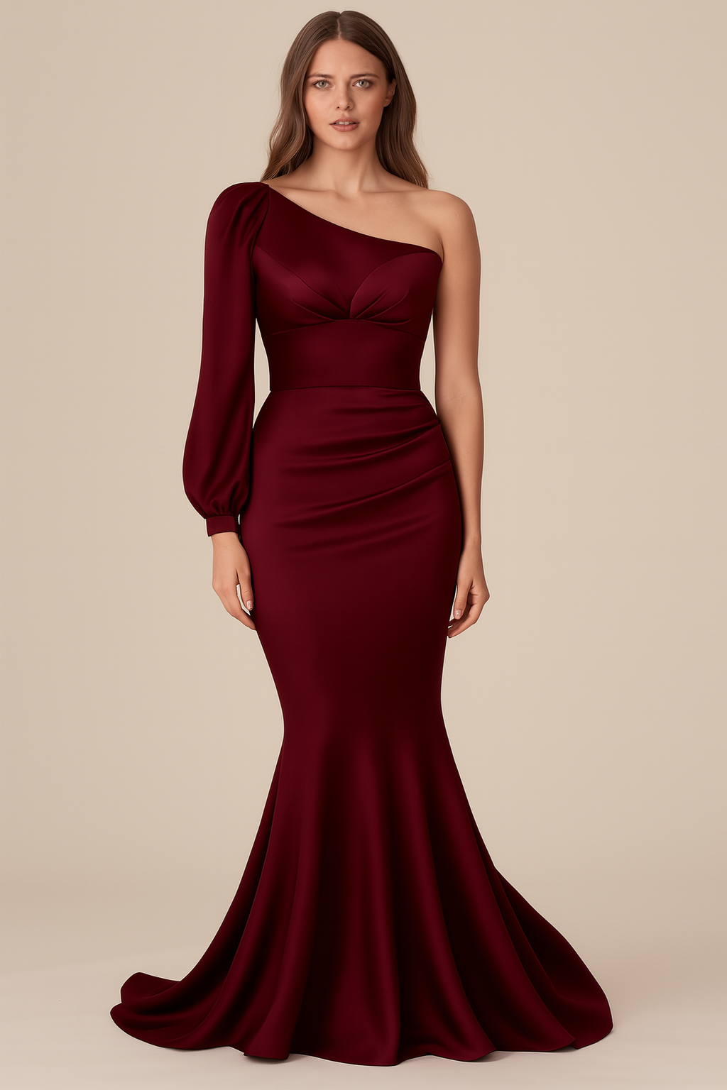 Bodycons | Empire | One Shoulder | Bodycon Mermaid | One Shoulder Bishop Full Velvet | Maroon