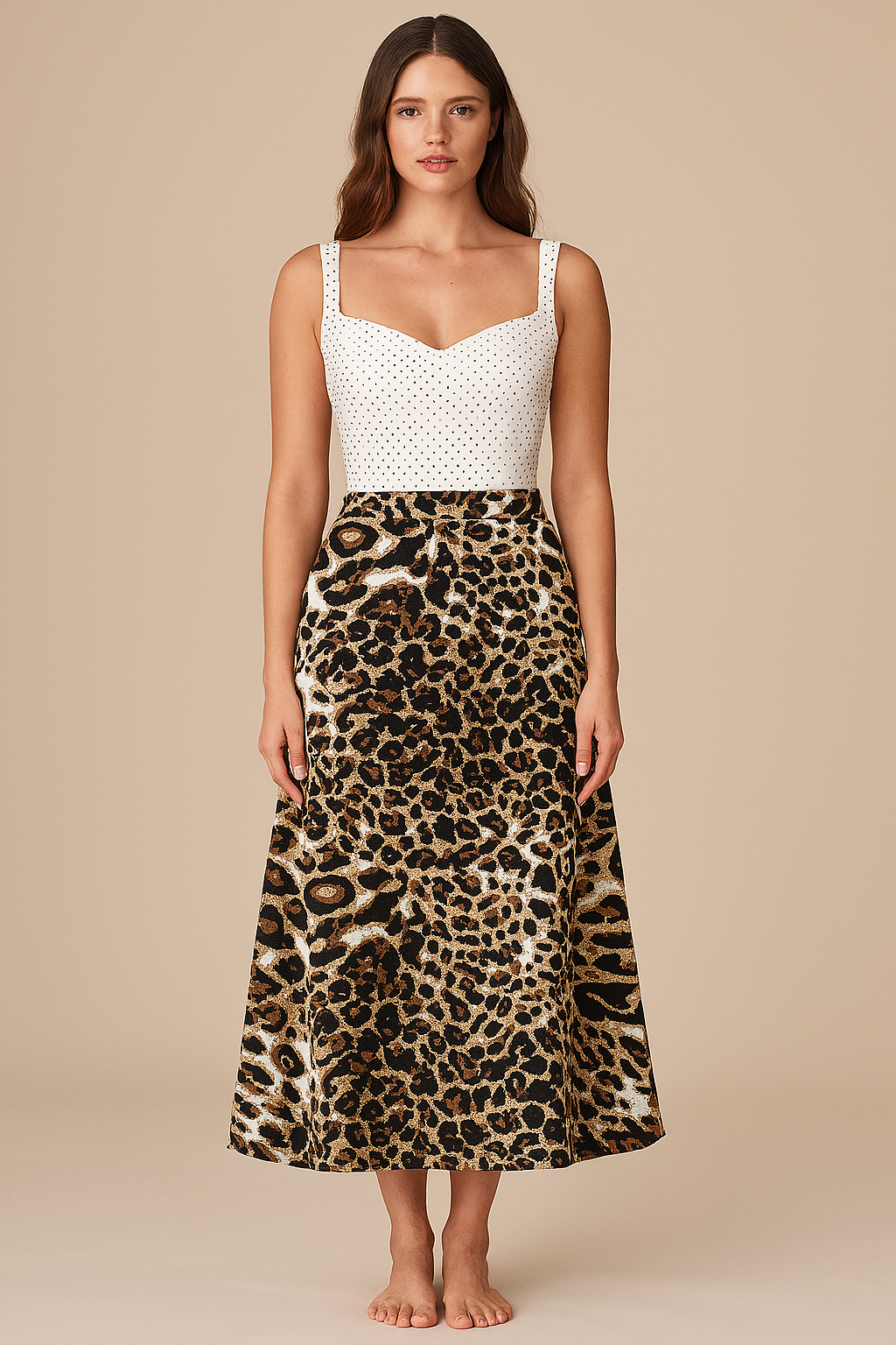Skirts | A Line Midi Satin | Leopard