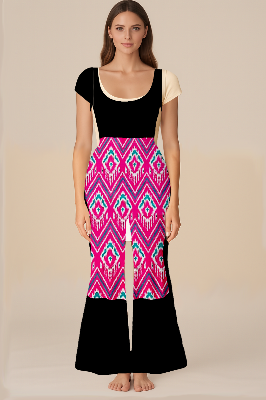 Skirts for Women | Bodycon Ruffle Knee | Cotton Ikat Pink