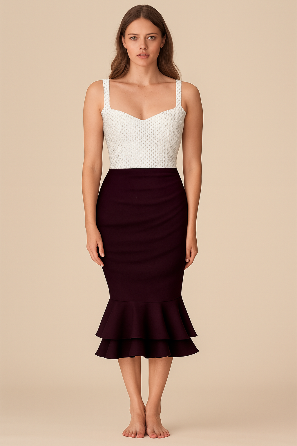 Skirts | Bodycon Ruffle Midi Velvet | Violet