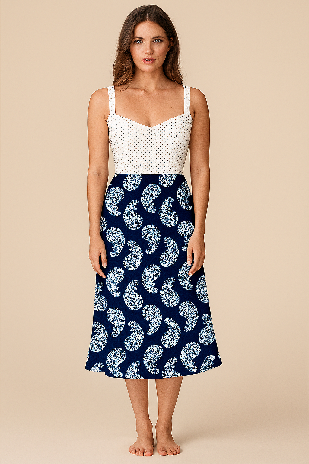 Skirts | Flared Midi Cotton | Indigo block print