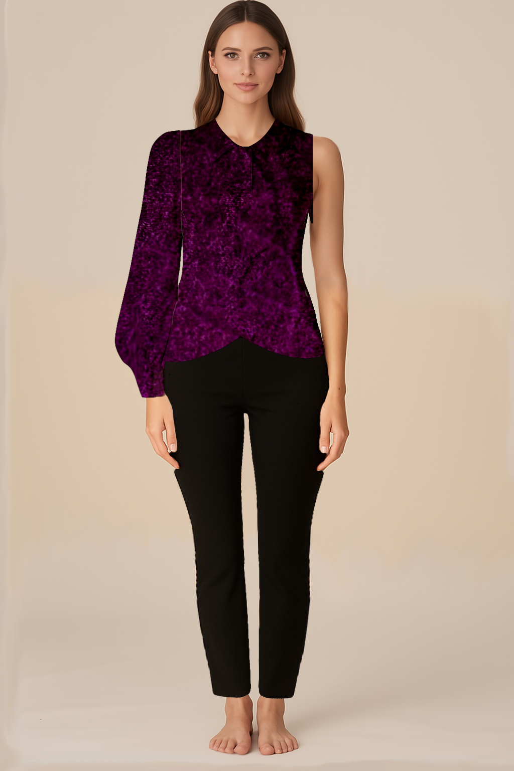 Tops for Women | Knotted | Collar With Buttons | One Shoulder Bishop Full | Velvet Violet