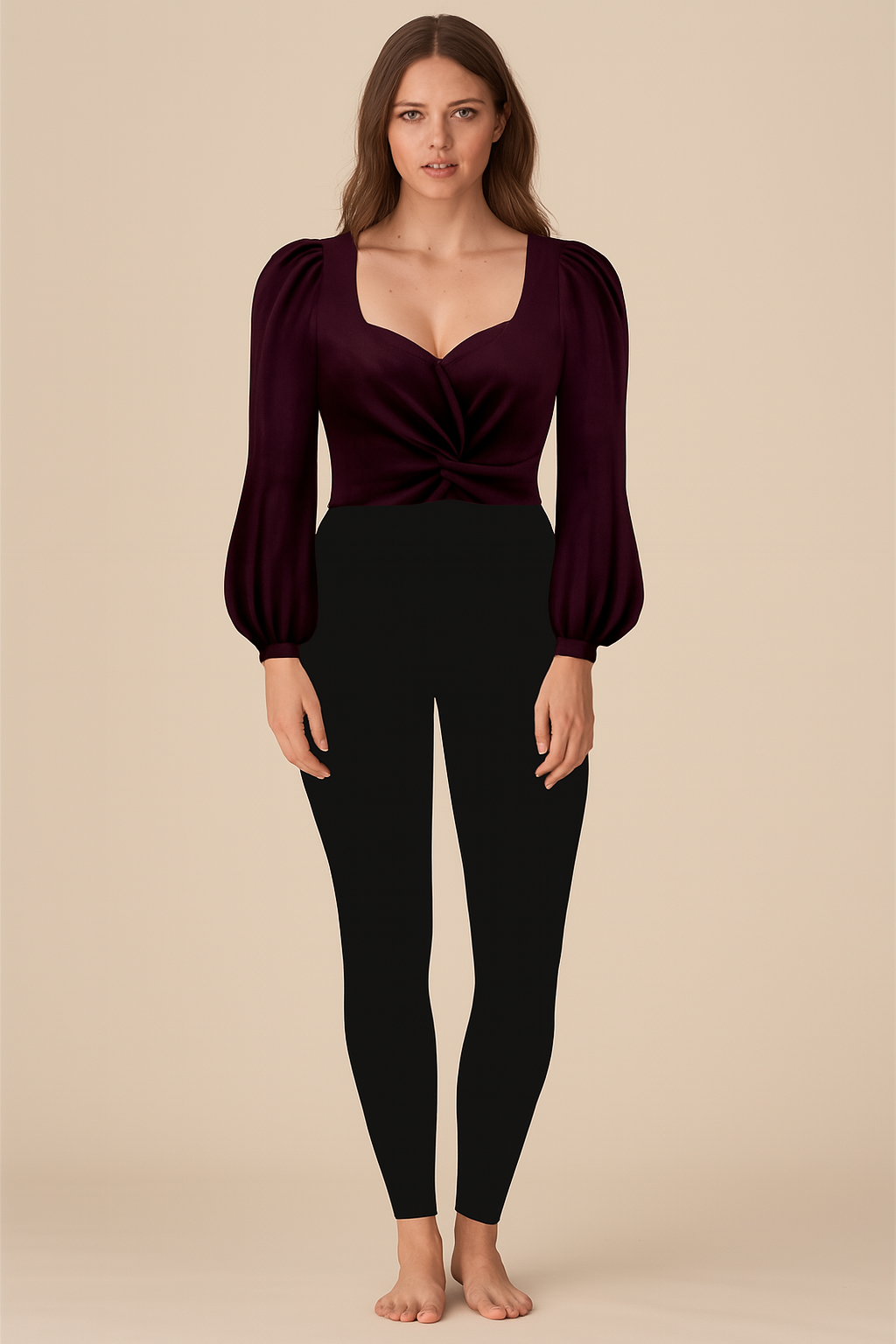 Tops | Lower Knot | Deep U | Bishop-Full Velvet | Violet