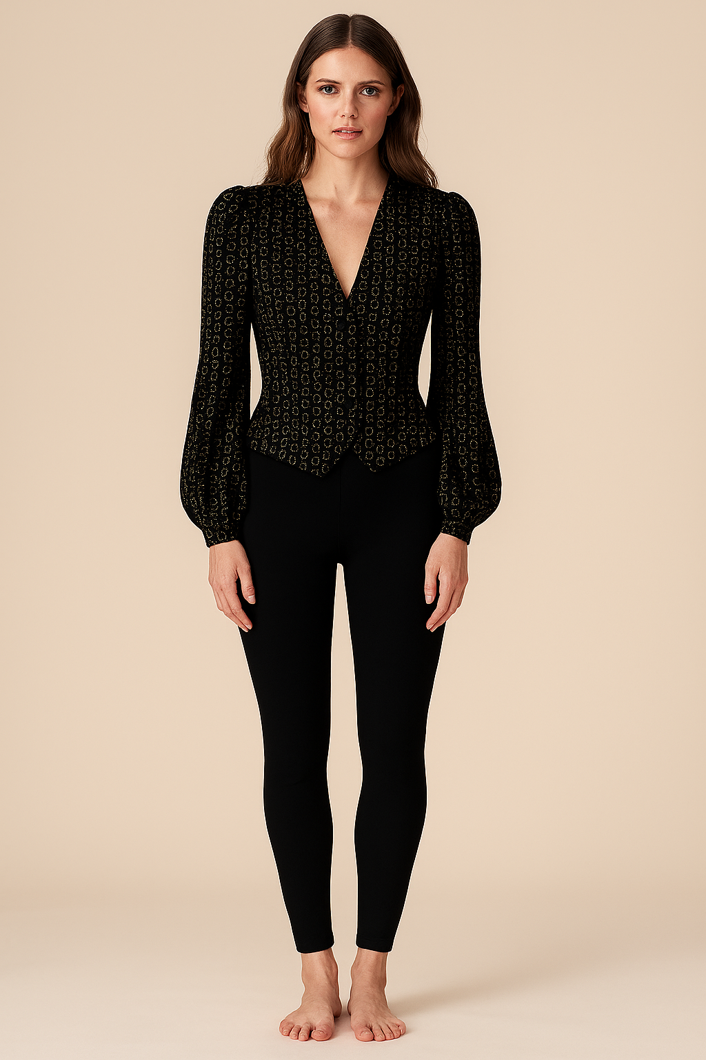 Tops | Vest | Plunging V | Bishop-Full Sequin | Black