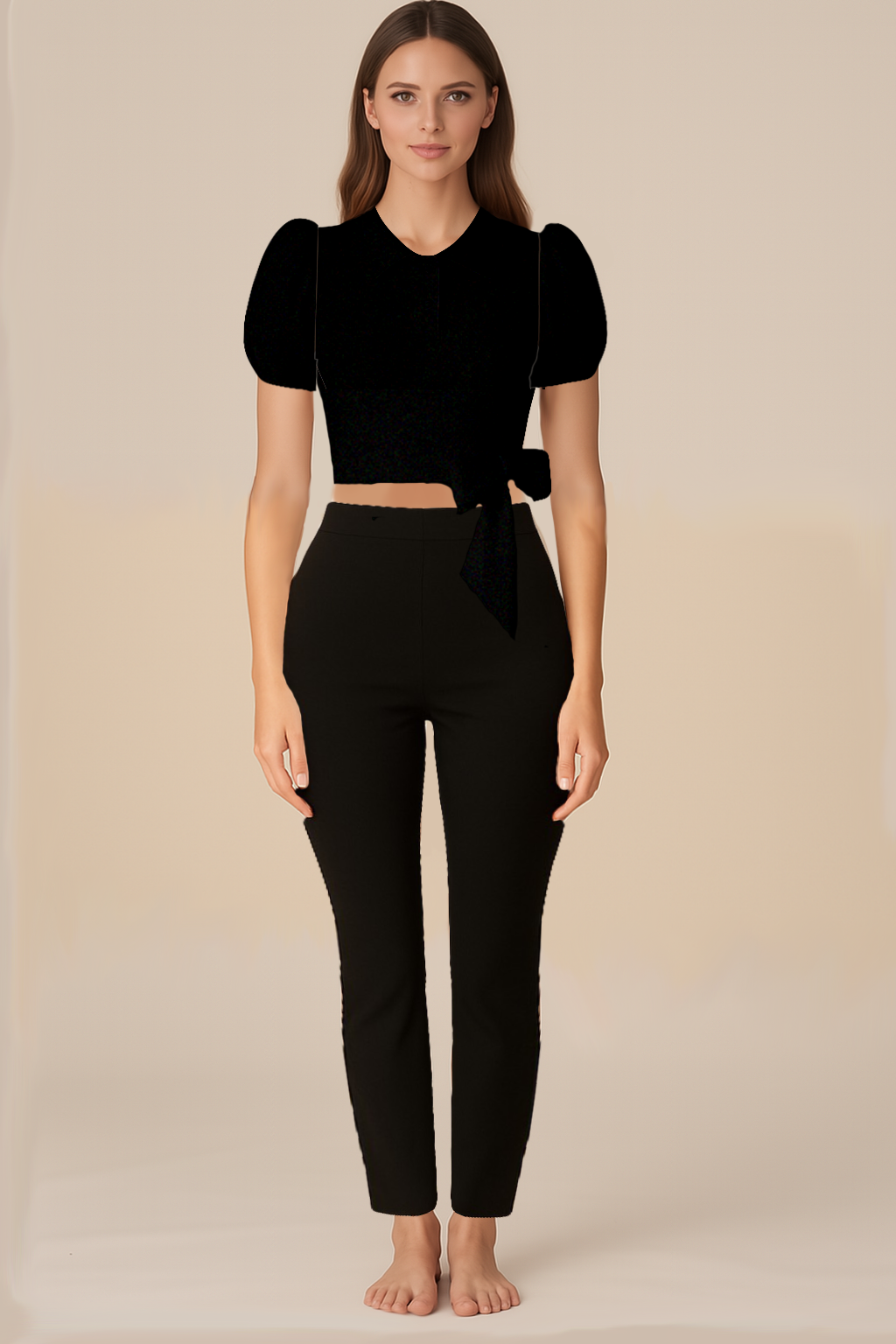 Tops for Women | Wrapped Knot | Collar With Buttons | Puffed | Velvet Black