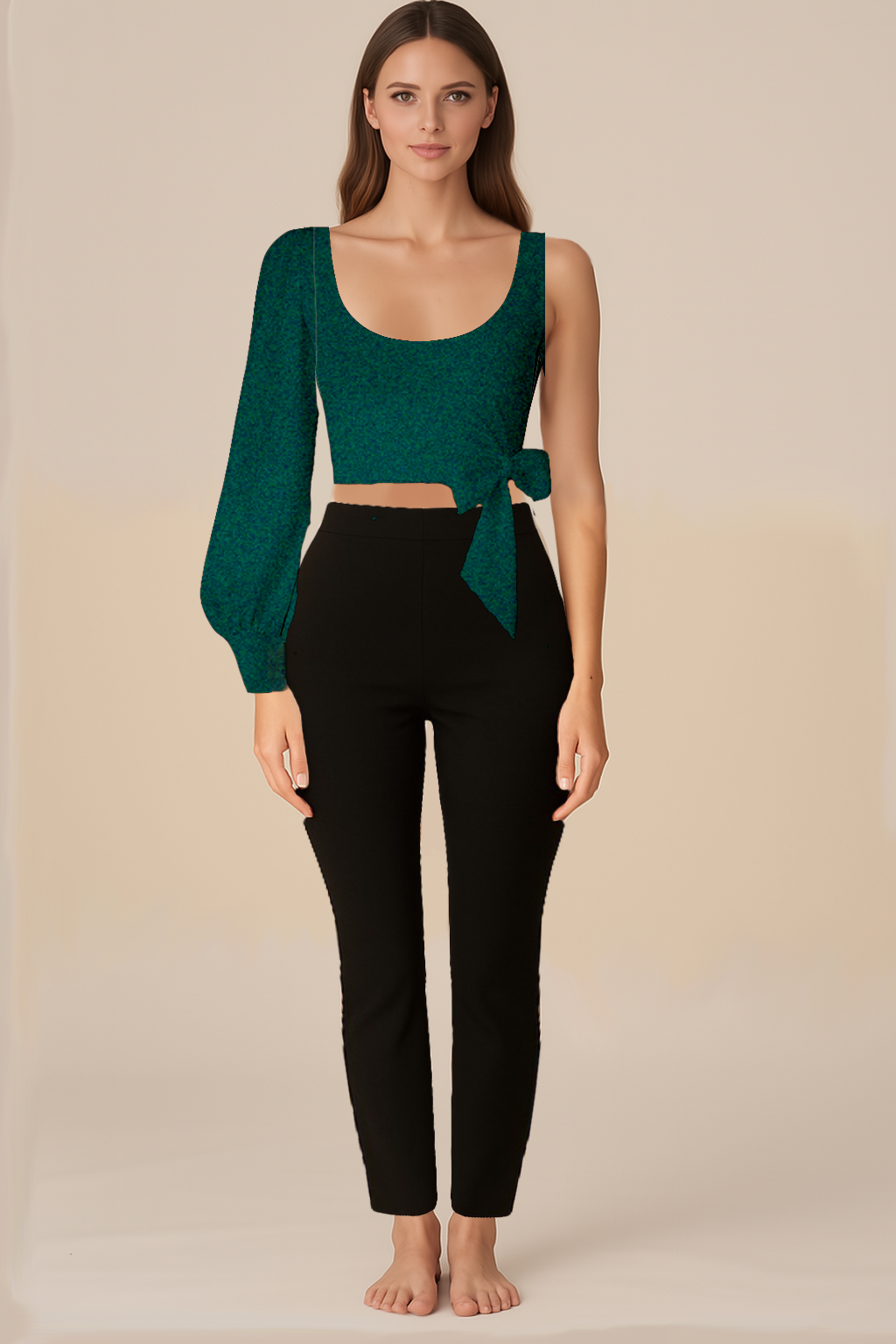 Tops for Women | Wrapped Knot | Deep U | One Shoulder Bishop Full | Velvet Green