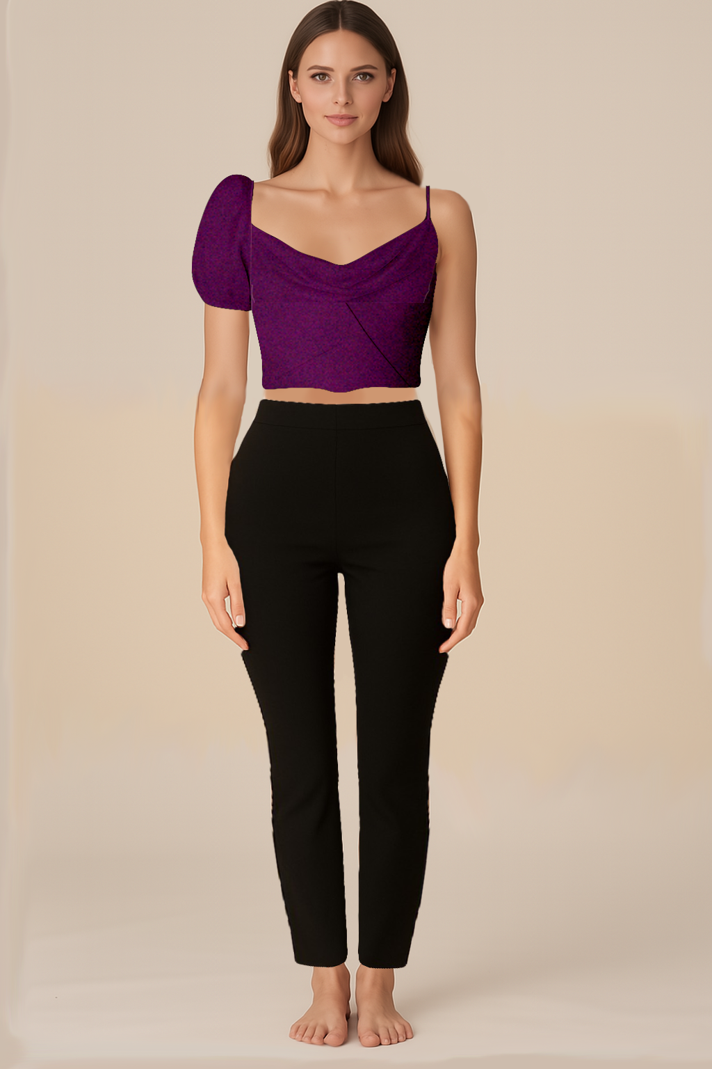 Tops for Women | Wrapped Normal | Cowl | One Shoulder Puffed | Velvet Purple