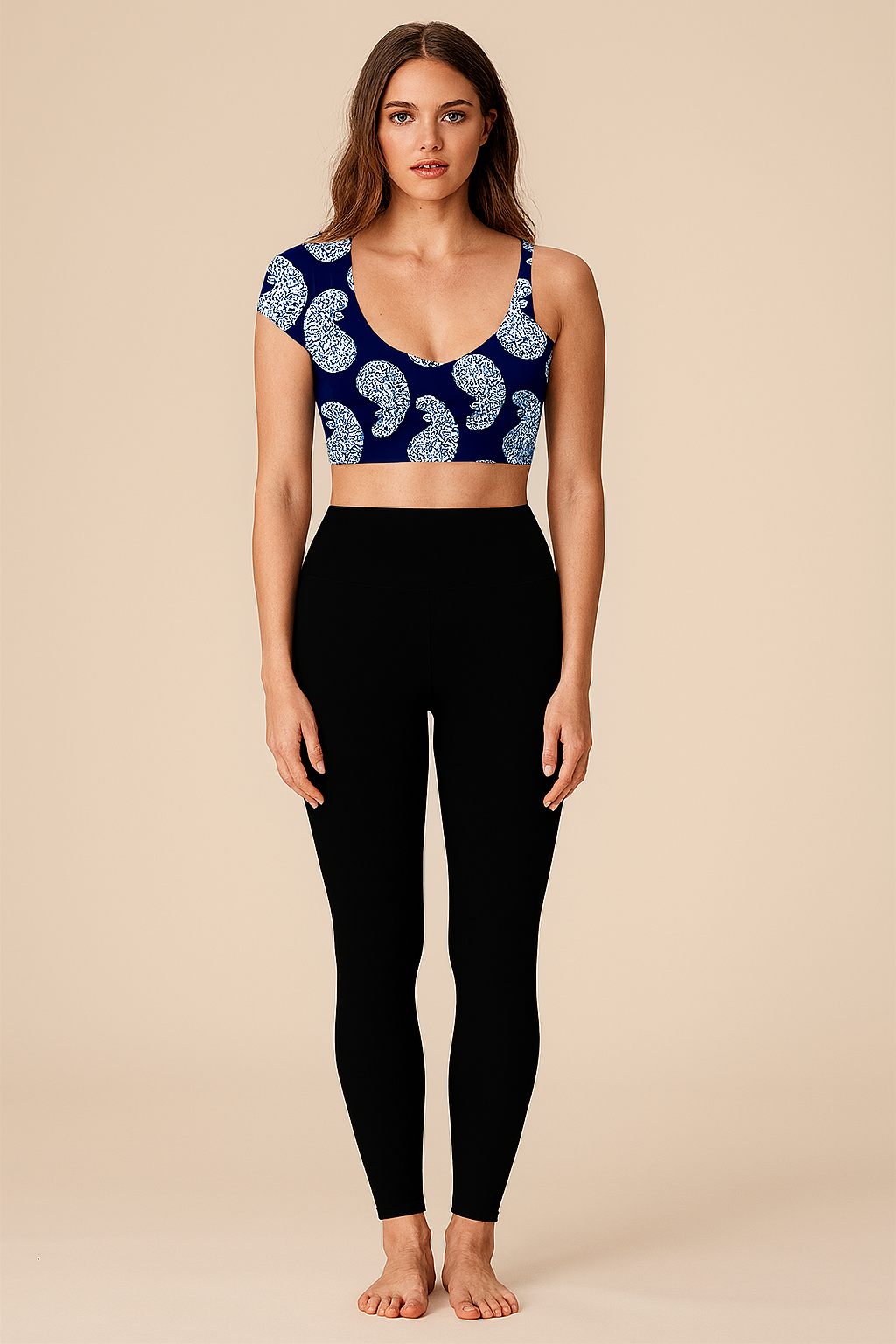 Crop Tops | Empire | Deep U | Cap One Shoulder Cotton | Indigo block print
