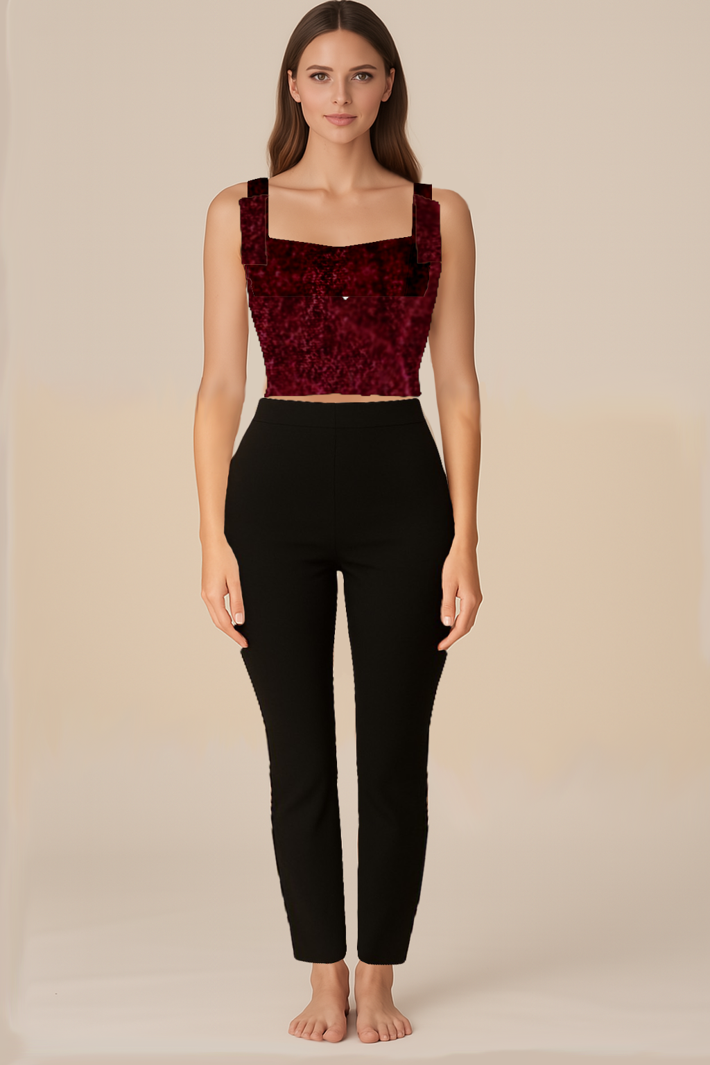 Crop Tops for Women | Empire | Trapezium | Sleeveless | Velvet Maroon