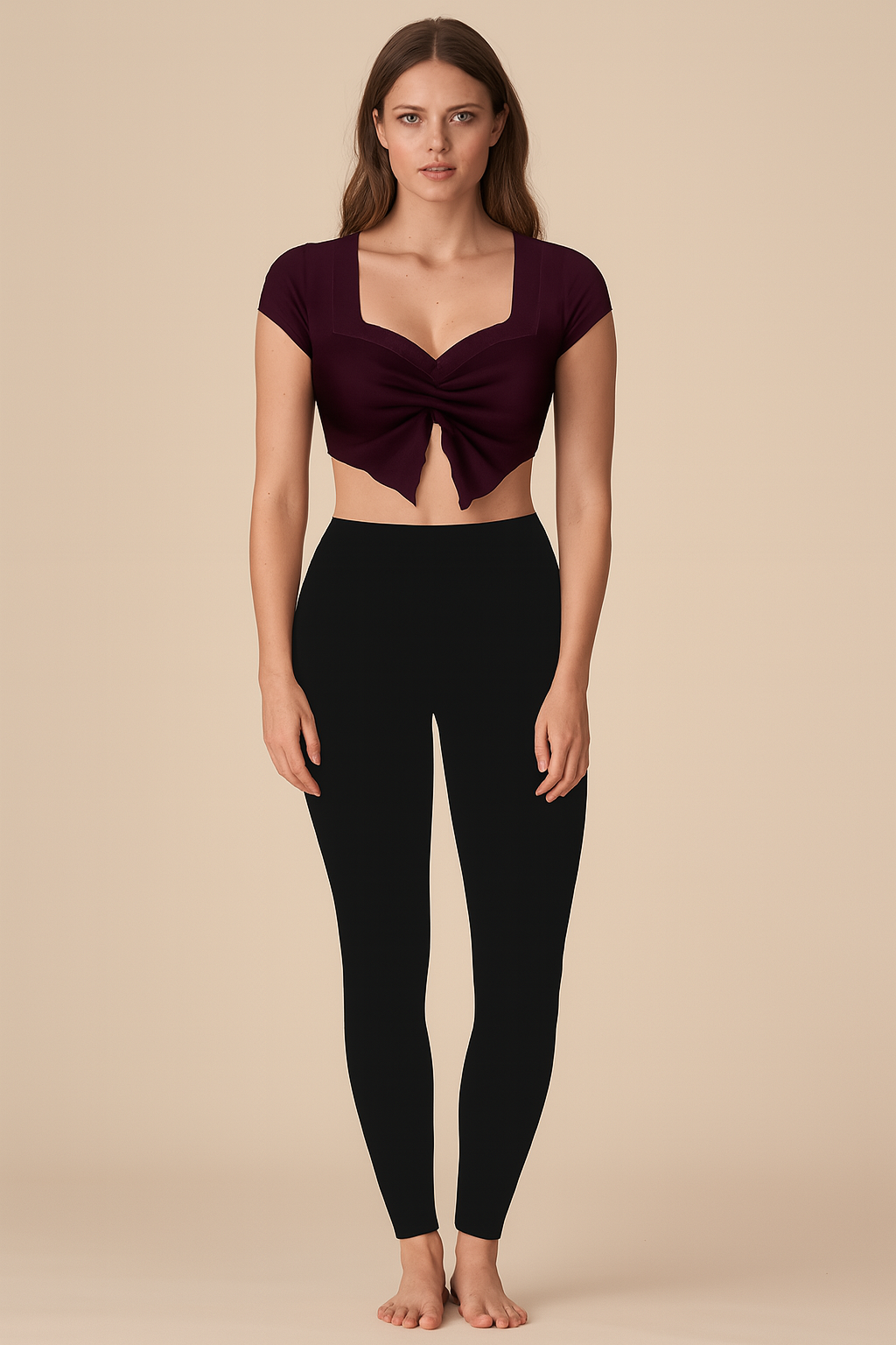 Crop Tops | Knot Ruffled Slit | Princess | Cap Velvet | Violet