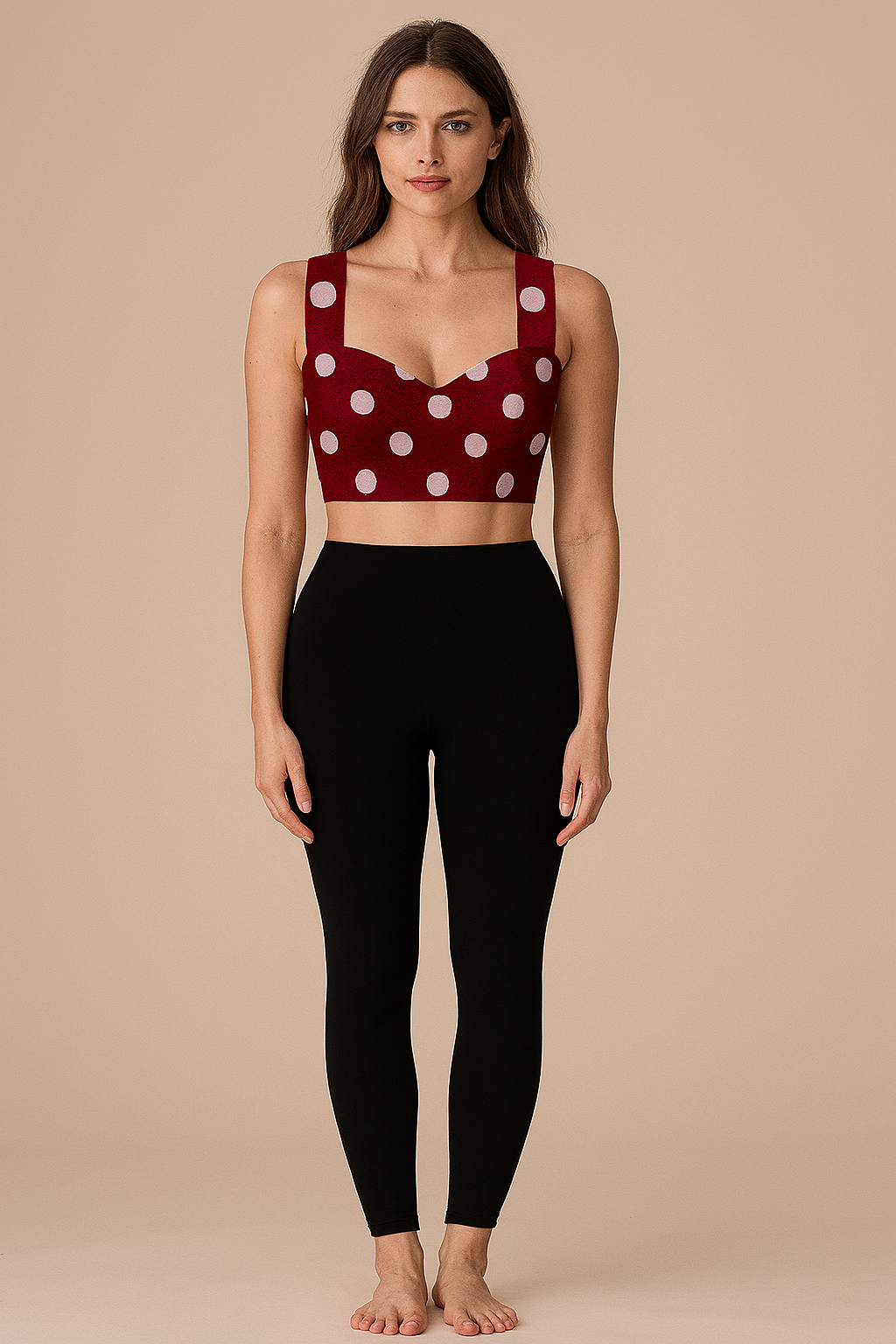 Crop Tops | Lower Knot | Square | Strappy Crepe | Maroon Polka
