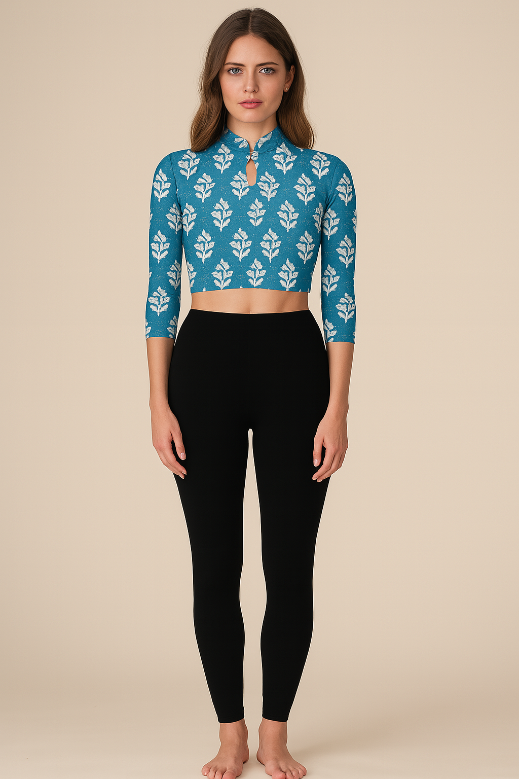 Crop Tops | Wrapped | Chinese | Bracelet Cotton | Blue Block Print