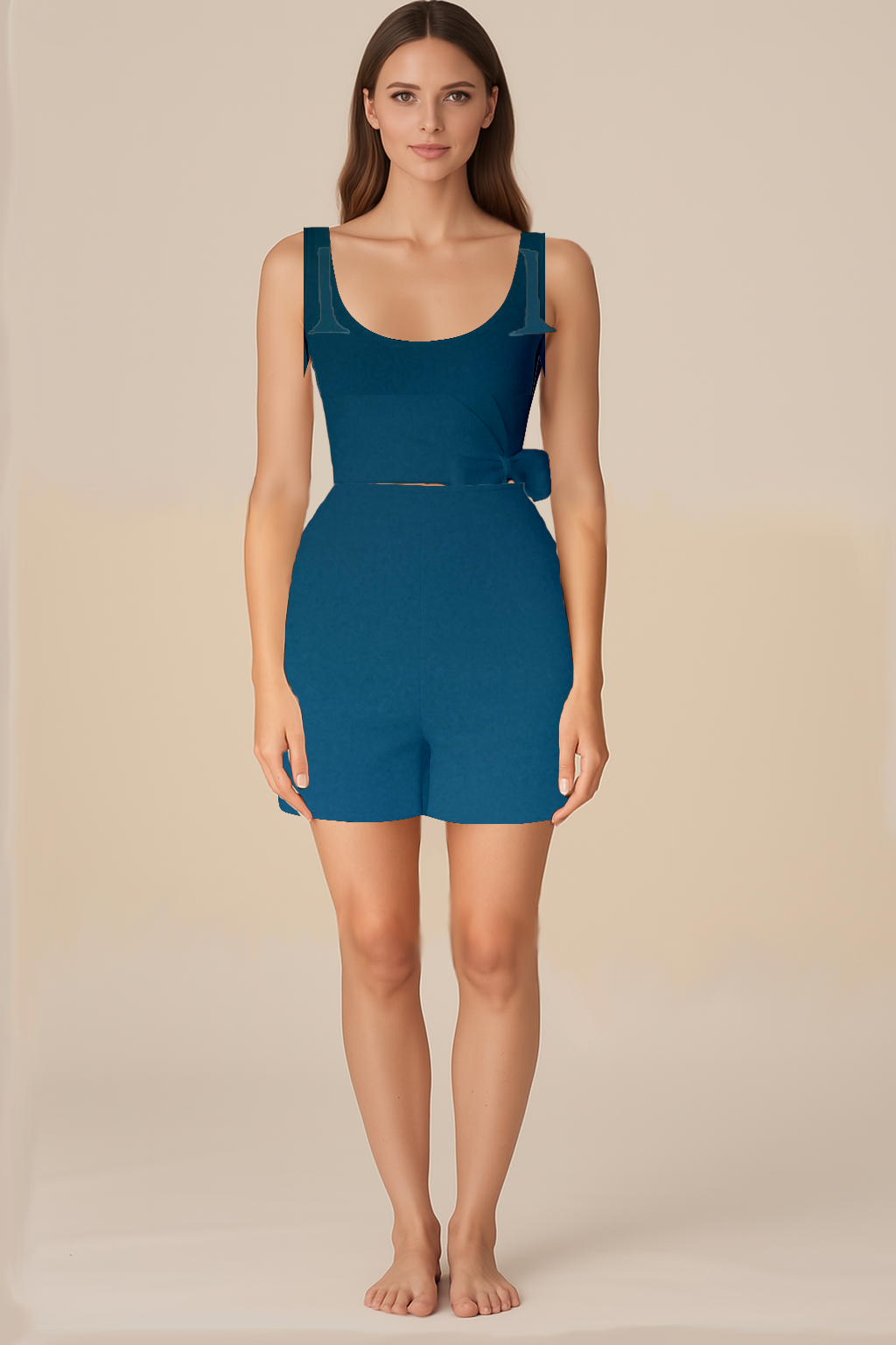 Playsuits for Women | Wrapped Knot | Deep U | Loose | Strappy | Crepe Peacock Blue