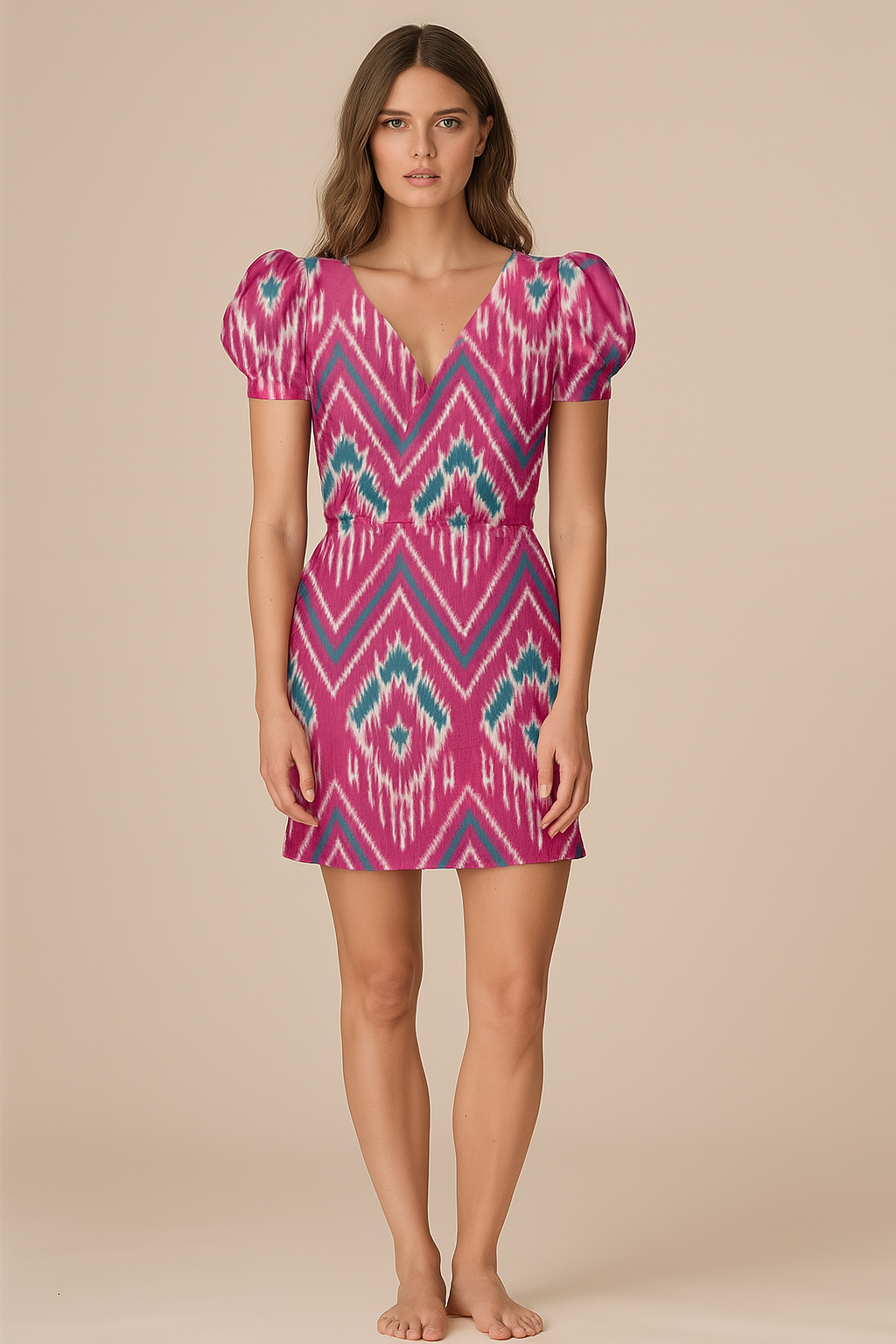 Playsuits | Blouson | Leaf | Flared | Puffed Cotton | Ikat Pink